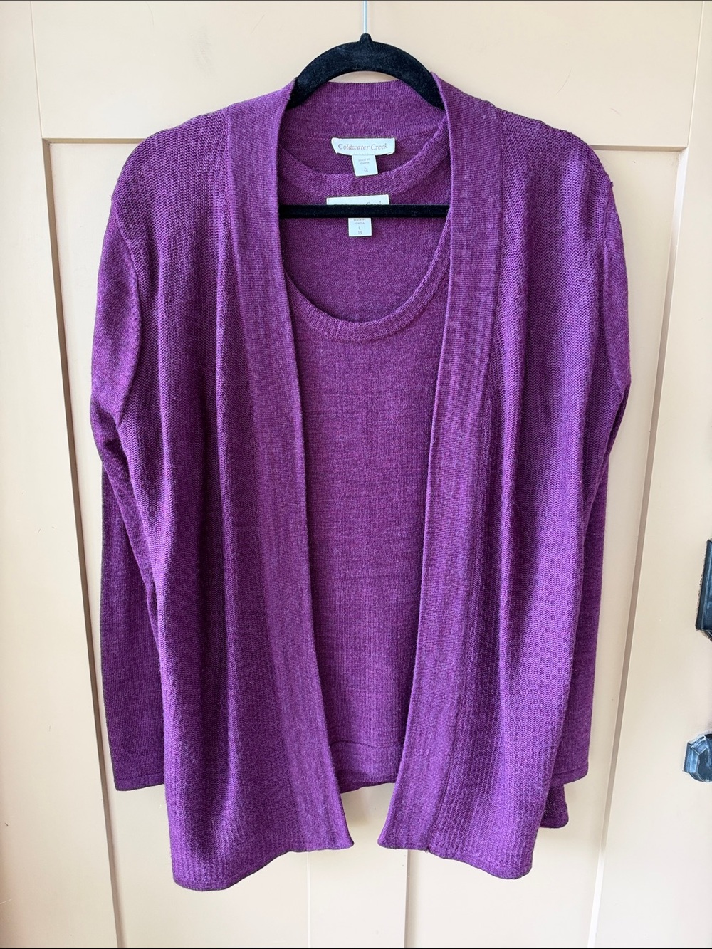 Coldwater Creek Plum L Open-Front Cardigan & Matching Shell Twin Set Wool
